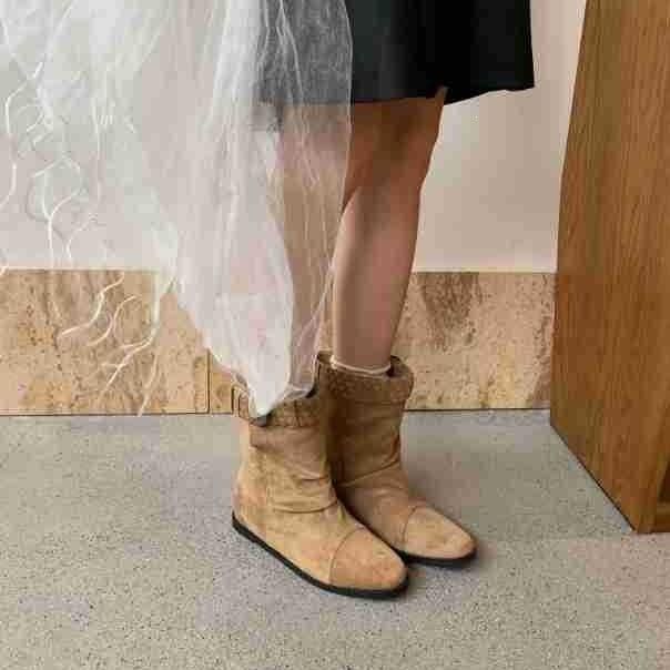 Autumn new inner height increase retro stacking boots woven belt buckle round head short boots for winter