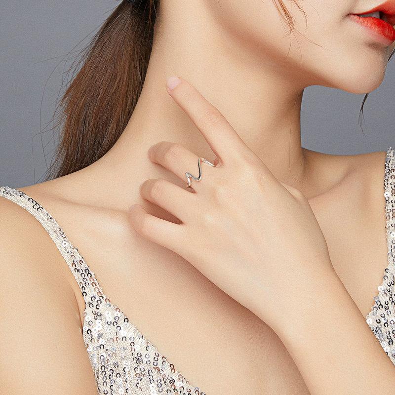 Inel Bamoer din argint 925 gravat cu valuri simple, inele ajustabile pentru degete pentru femei, bijuterii