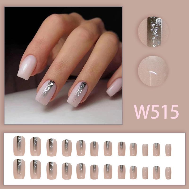 Pink Gradient Glitter Translucent Fashion Nail Stickers - Mix & Match European & American Style Wearable Nails