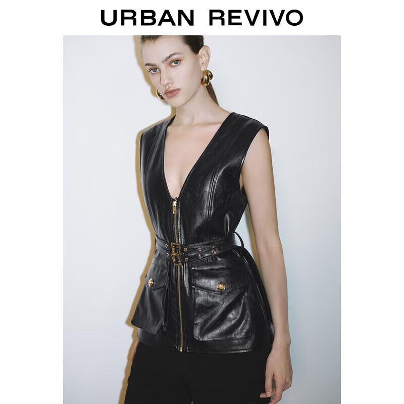 

UR 2025 Весенний женский ПУ жилет с V-образным вырезом и двойным ремнем XS