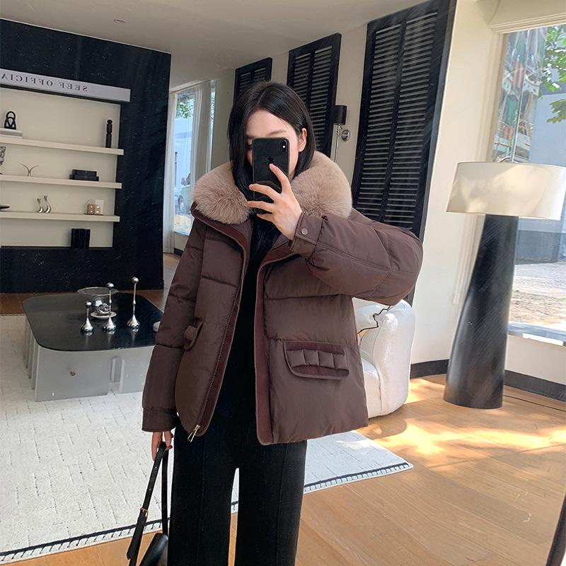 Cotton-padded women's lapel collar large fur collar short thickened warm winter new loose coat cotton clothes