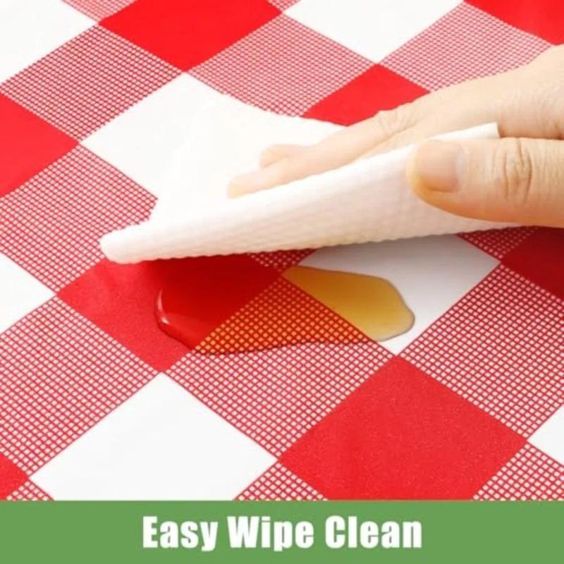 Rectangular Red Plaid Disposable Plastic Tablecloth, Waterproof Oilproof Table Cover for Outdoor Picnic, Kitchen, Holiday & Birthday Party Decoration