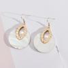 European and American Style Jewelry, Leather Inlaid with Round Personalized Retro Abalone Shell Exquisite Earrings