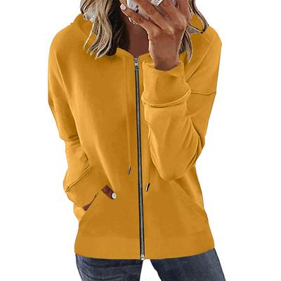 Spring And Autumn Women'S Pocket Long Sleeve Hoodie Loungewear Zip Sweater