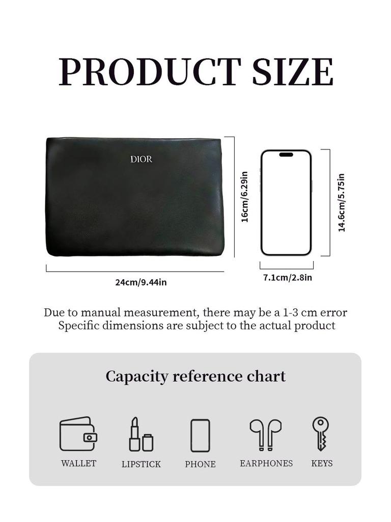 Dior Black Makeup Bag, Portable Cosmetic Pouch, Large Capacity Travel Toiletry Organizer, Zippered Beauty Storage Bag