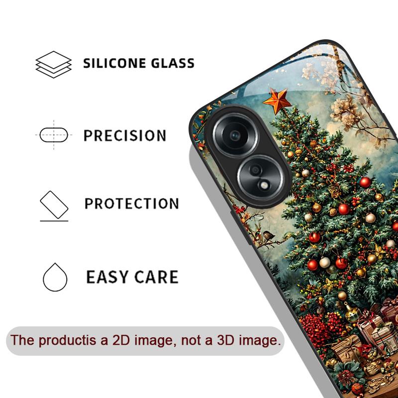 Künstlerisches Cartoon-Weihnachtsbaum-Muster Gehärtetes Glas Handyhülle für OPPO Realme 13 Pro Plus 12 11 10 C55 X7 GT Neo 2 3T Hülle