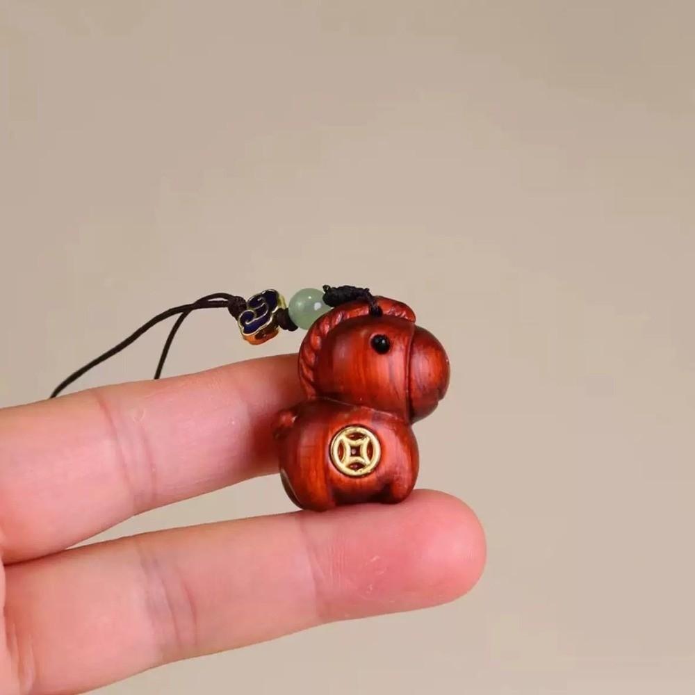 Tierkreiszeichen Pferd Schlüsselanhänger Sandelholz Chinesischer Stil Schlüsselring Niedlich Holz Handykette Unisex