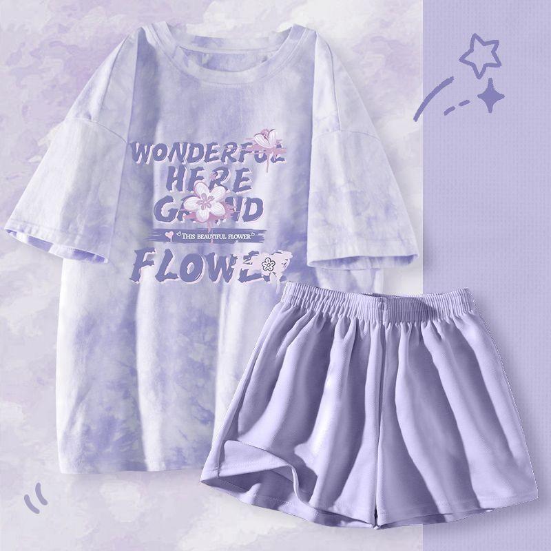 

Пижама женская с коротким рукавом, тонкий мультяшный милый костюм-двойка, студенческая домашняя одежда, можно носить на улице XXL