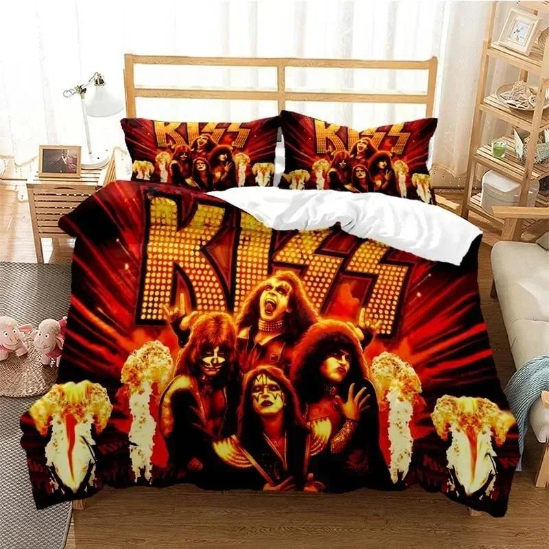 Kiss Rock Band Comfortable Duvet Quilt Cover Pillowcase Bedding Set Children Bedroom Decoration Home Textile