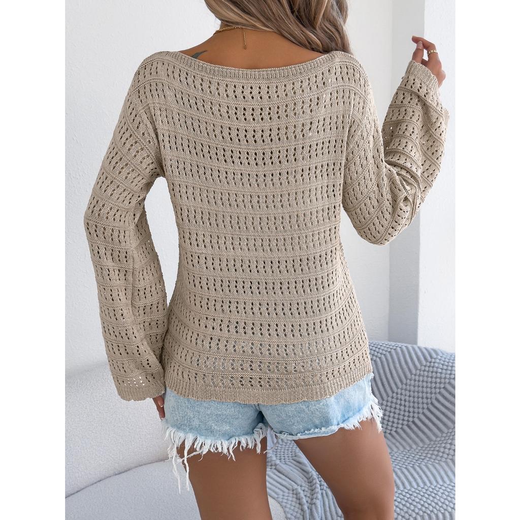 GMXIA Early Autumn One-neck, Cut-out Long-sleeved Knitted Sweater, Casual and Loose Outerwear for Women