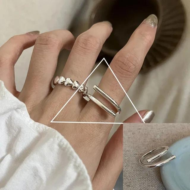 

VENTFILLE Stamp Silve Color Love Heart Overlapping Ring for Women Girl Birthday Gift Irregular Hip Hop Fashion Jewellery