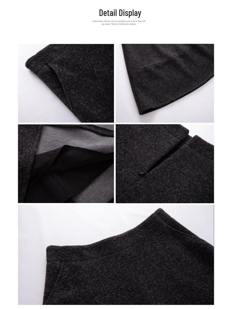 Baisiwang High-Waisted Wool Blend A-Line Skirt - Women's Slimming Mid-Length for Winter