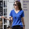 Women's Summer Solid Color Loose V-neck Short-sleeved T-shirt Simple and Comfortable Casual Tops