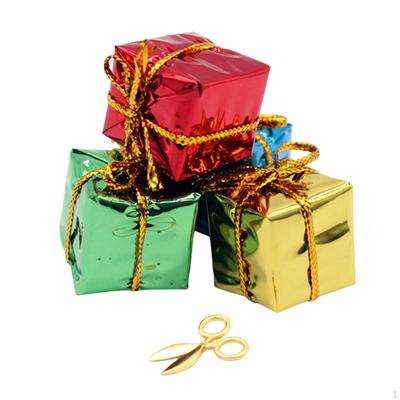 Miniature Dollhouse Gift Box and Scissors, Doll House Xmas Tree Decor, Classic Accs for