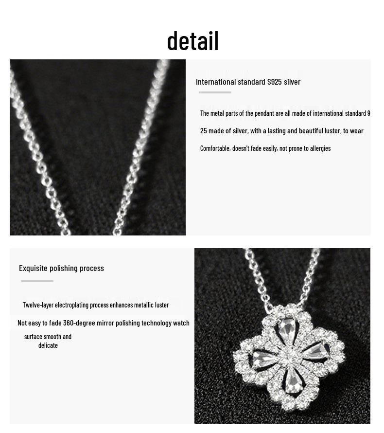 925 Sterling Silver Four-Leaf Clover Diamond Necklace - Women's Luxury Fashion