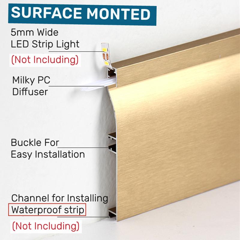 H10cm(3.94inch) Ultra-thin Skirting Baseboard LED Aluminum Profile Strip Wall Edge Backlight Waist Line Corner Kitchen Bar Light