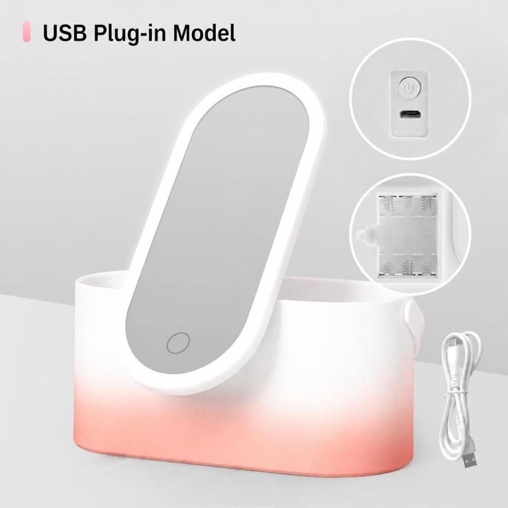 Touch Control Makeup Organizer Box Adjustable Angle Vanity Mirror LED Makeup Mirror  Bathroom