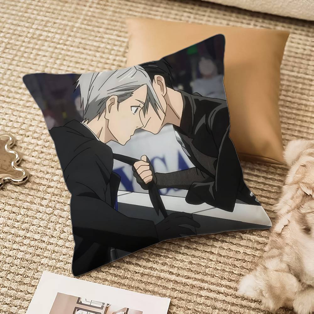 Y-Yuri On Ice Pillow Case Anti-dustmite Pillowcase Invisible Zipper Silky Short Plush Sofa Cushion Cover