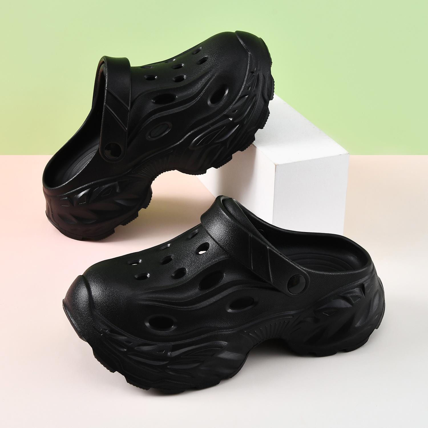 

Wear the new summer hole shoes for women to increase their height, breathable and non-smelly feet EVA camping cool slippers non-slip bag head mop 35-36 чорний