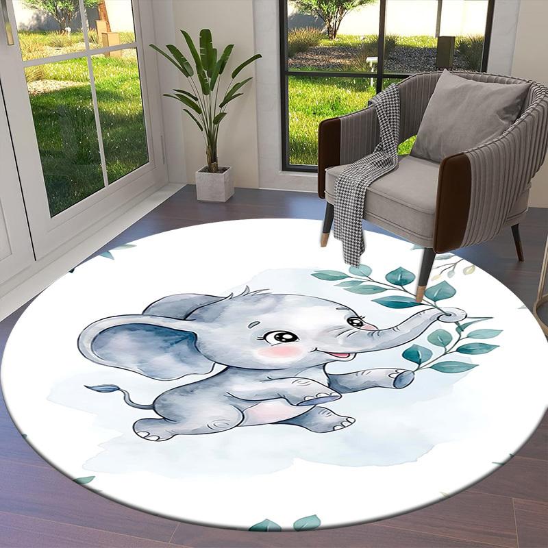 1PC Elephant Non-Slip Floor Round carpet, Office, family, bedroom, Large Area Rug Indoor Rugs, Durable PolyesterH0412