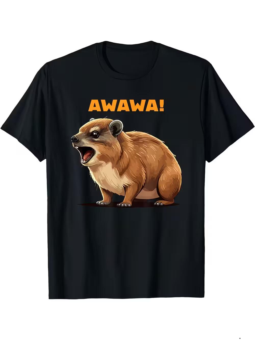 

Men S Casual T-Shirt with Funny Rock Hyrax AWAWA! Graphic Print- Regular Fit Short Sleeve Round Neck Tee S