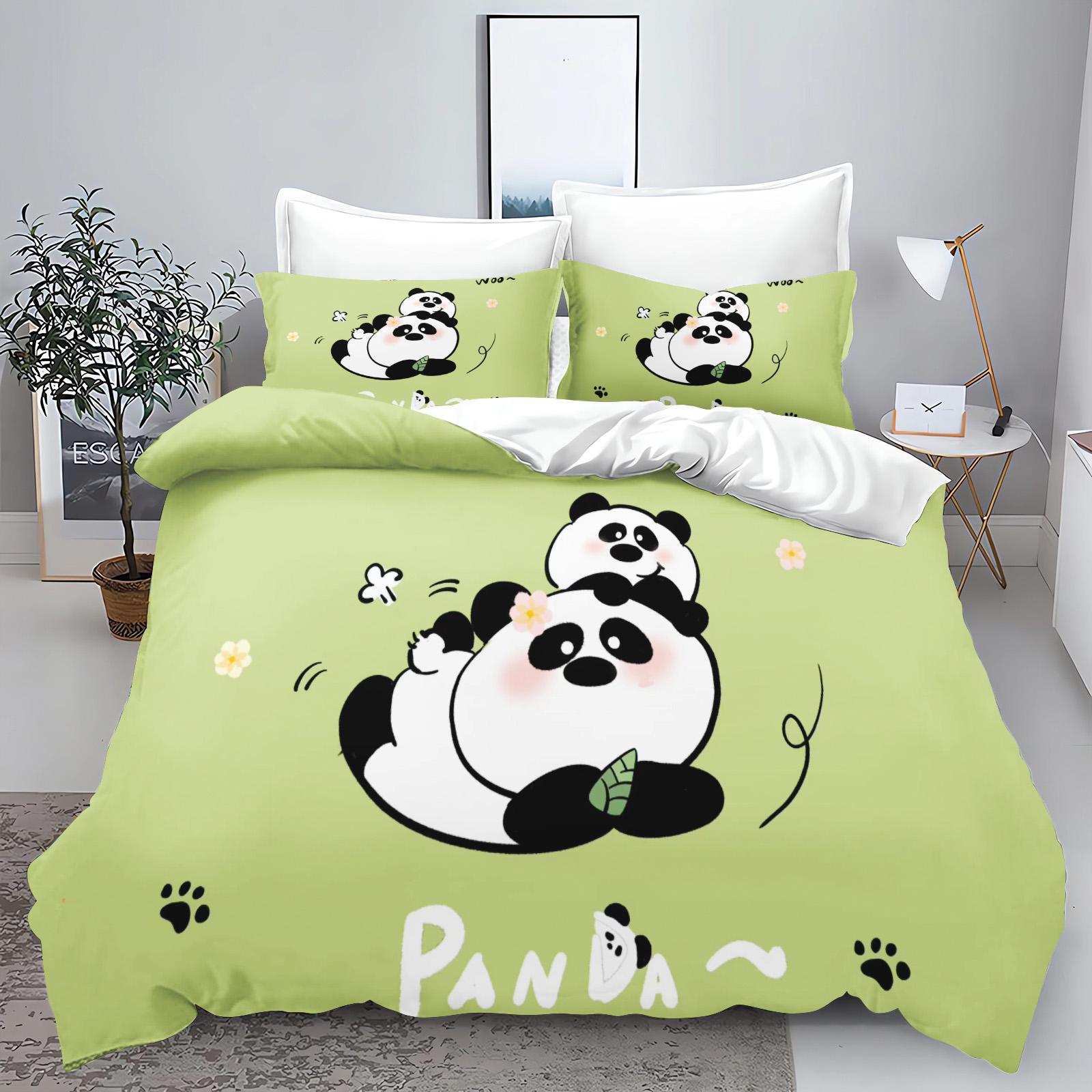 

3D Panda Duvet Cover Set for Kids 100% Polyester Soft Bedding 3-Piece Home Decor 135x200cm