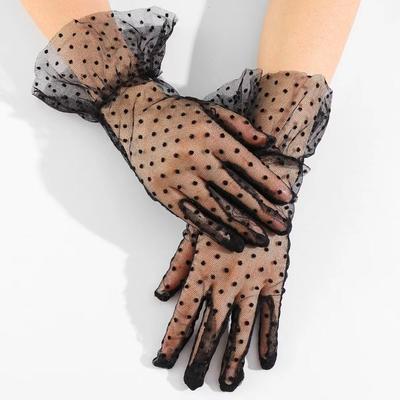 1 Stück Sexy Transparenter Punktmuster Schwarz Weiß Mesh Tüll HandschuhFrühling Sommer Dünner Kurzer Handschuh Club Abschlussball Party Tanzkleid Handschuh