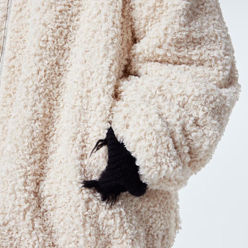 JNBY Women's Faux Fur Stand-Up Collar Long Sleeve Jacket