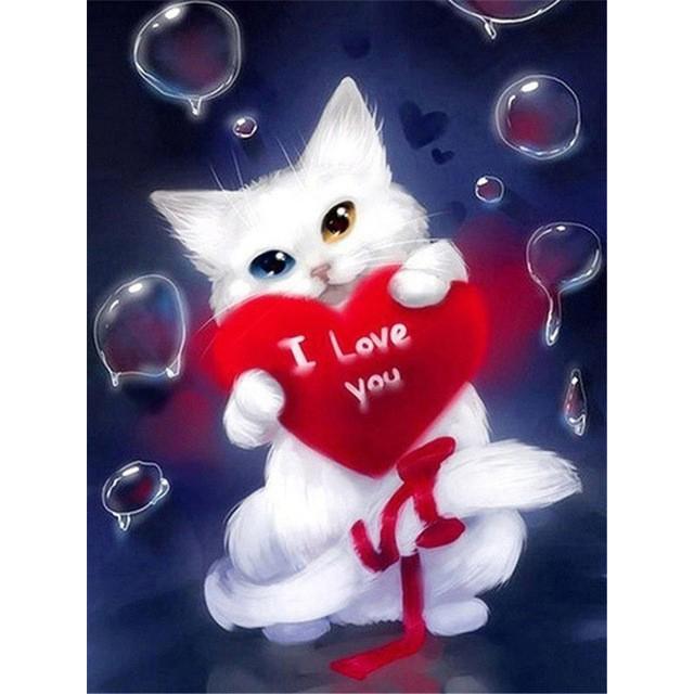 DIY 5D Diamond Painting Fluffy Kitty Diamond Mosaic Cross Stitch Kits Home Decoration Full Round Diamond Embroidery