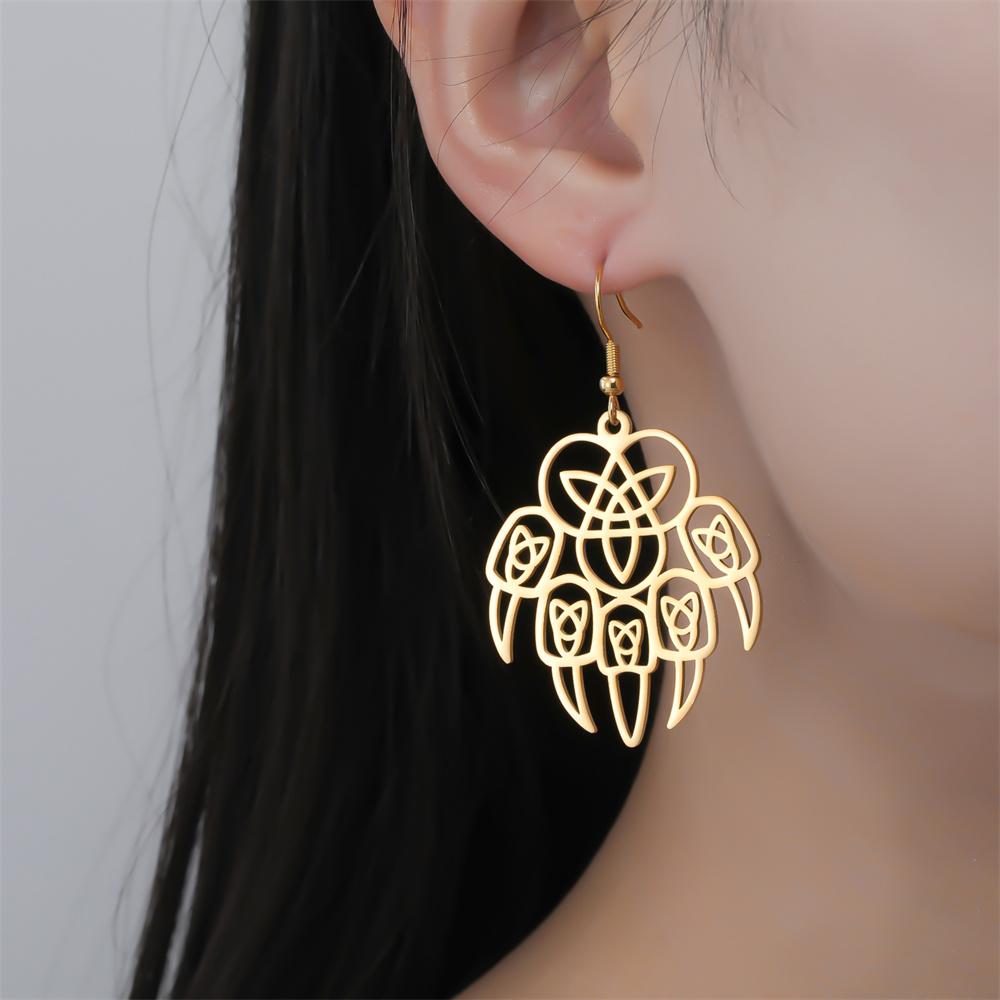 Wolf Paw Celtics Knot Drop Earrings for Women Bear Claw Gothic Dangle Earrings Stainless Steel Jewelry Religious Amulet Gifts