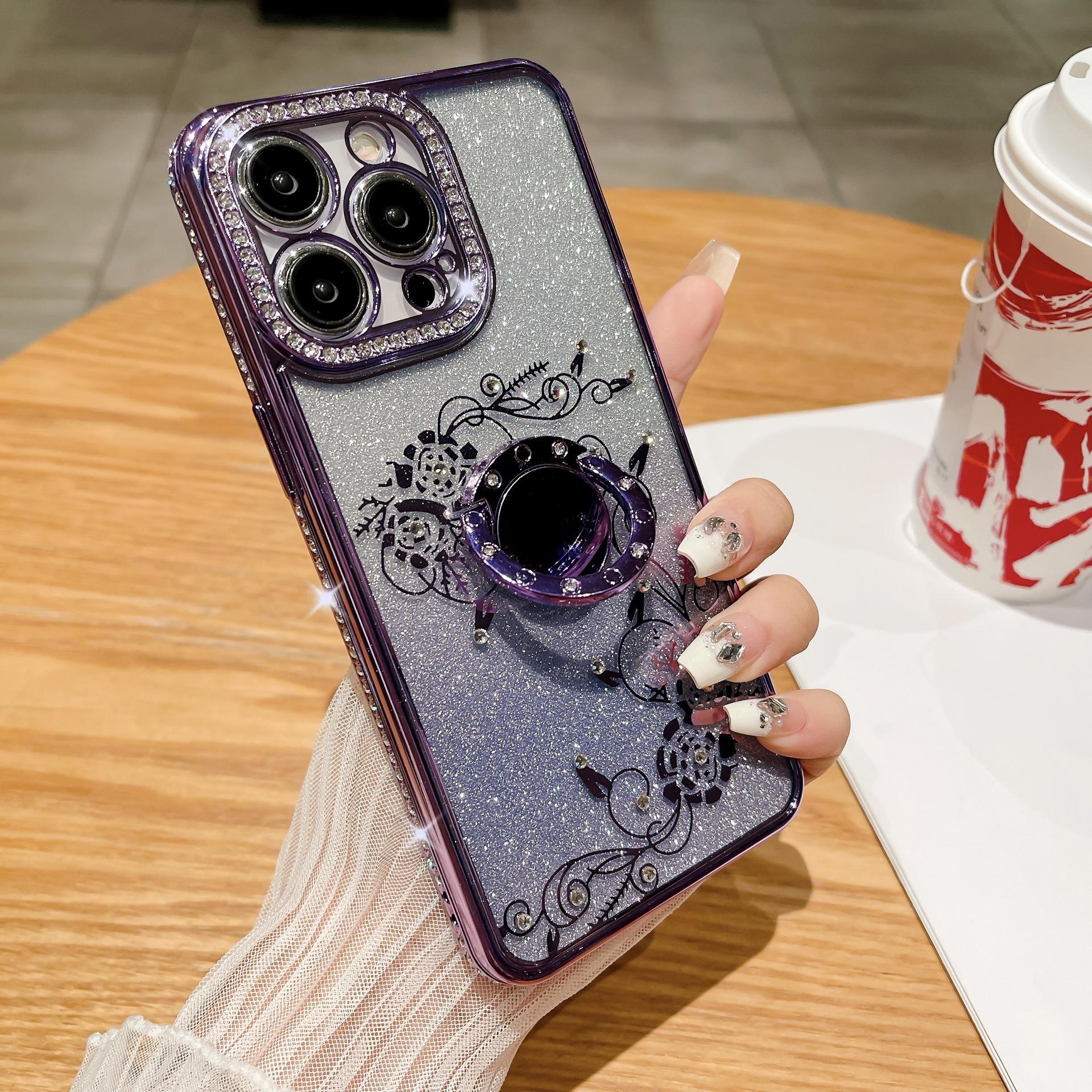 

Diamond Sparkling Powder Stand for IPhone 15 Case for Apple 14 Promax All Inclusive Anti Drop 13 Rose 12 For Apple 12Promax