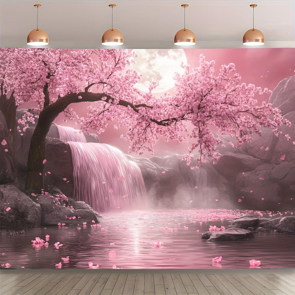 cherry blossom background with pink cherry blossom trees and waterfall scenes (as the picture,150X100)