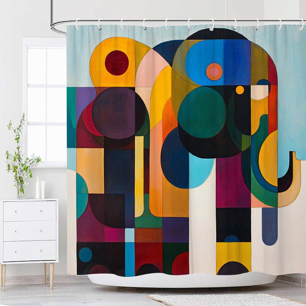 Vibrant Abstract Geometric Waterproof Mildew-Resistant Shower Curtain - Modern Design for a Bold Bathroom Décor Experience