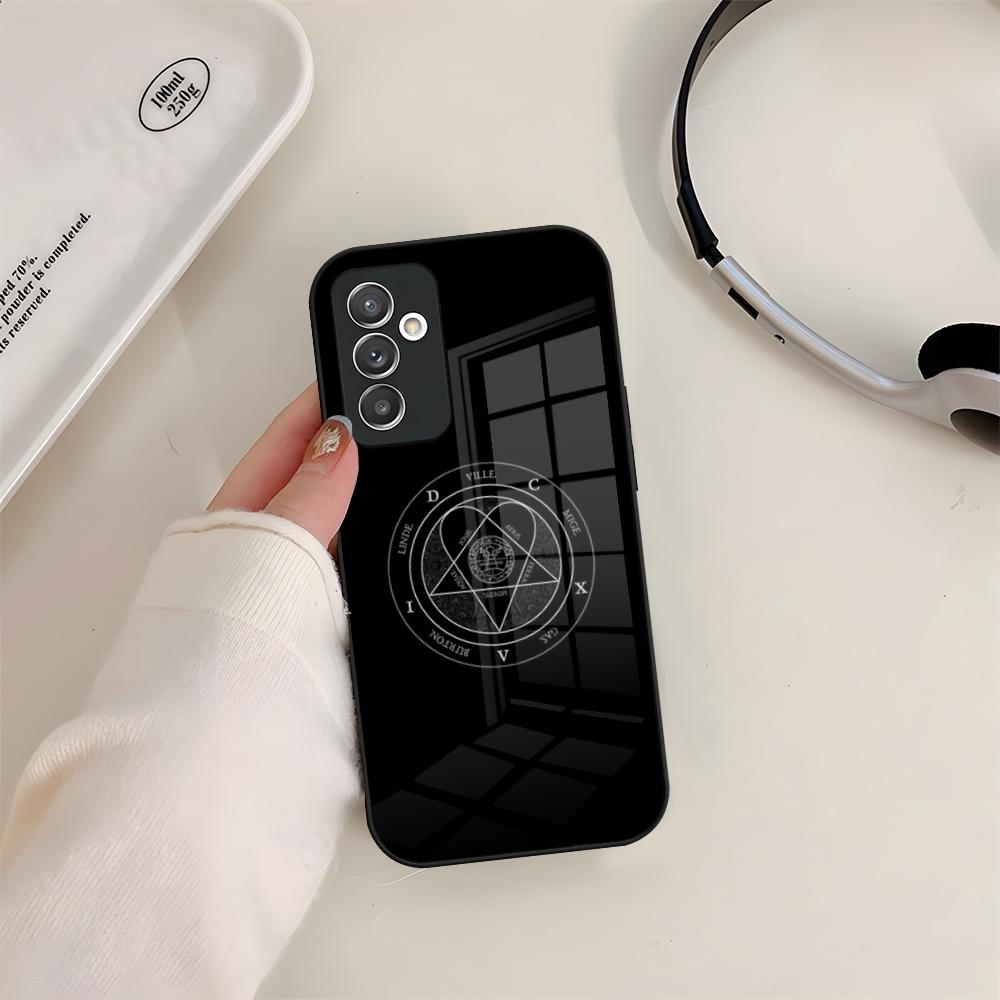 Him Ornate Heartagram Phone Case Glass For Samsung S24 S26 S23 S20 S25 S21 S22 Ultra Fe Plus A05 A06 A16 A26 A36 A56 Coque