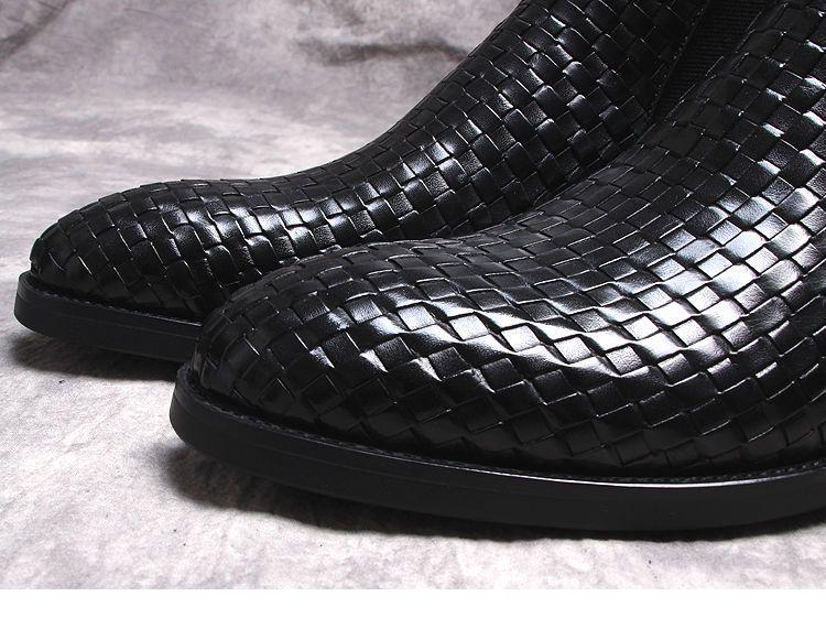 Men's Korean Style Woven Leather Slip-On Chelsea Boots
