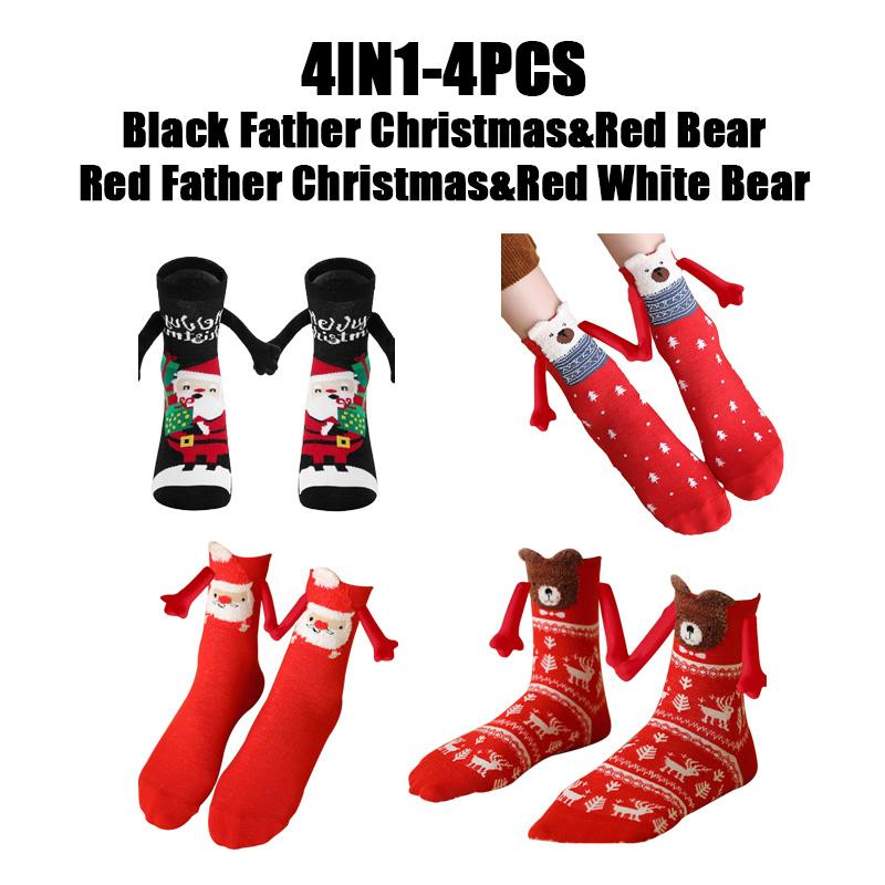12PCS Christmas Socks Fall and Winter Cotton Magnet Hand-holding Socks Mid-calf Socks Cute Couple Socks Cartoon Christmas Socks