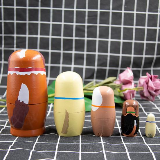 5Pcs/Set Dog Russian Nesting Doll 5 Layers Handmade Wooden Matryoshka Puppy Stacking Toy Home Office Desktop Decoration Ornament
