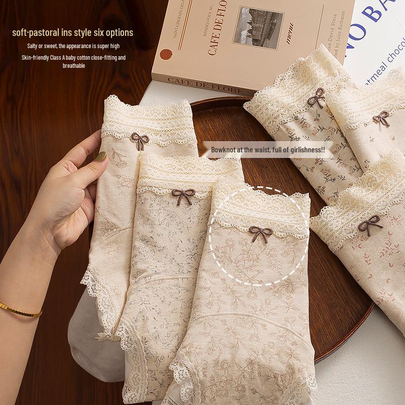 Women's Retro Floral Print Mid-Waist Boxer Briefs with Antibacterial Cotton Crotch