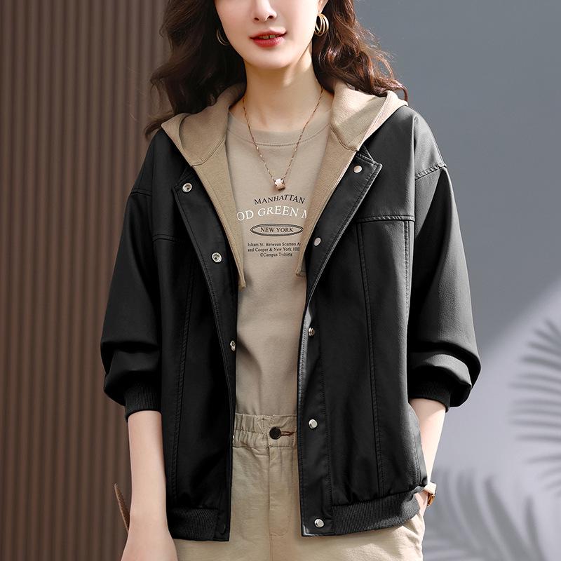 

Женская стеганая кожаная куртка Весна/Осень 2024 - Модный стиль хай-энд для мамы XL for 135-150 jin чёрный