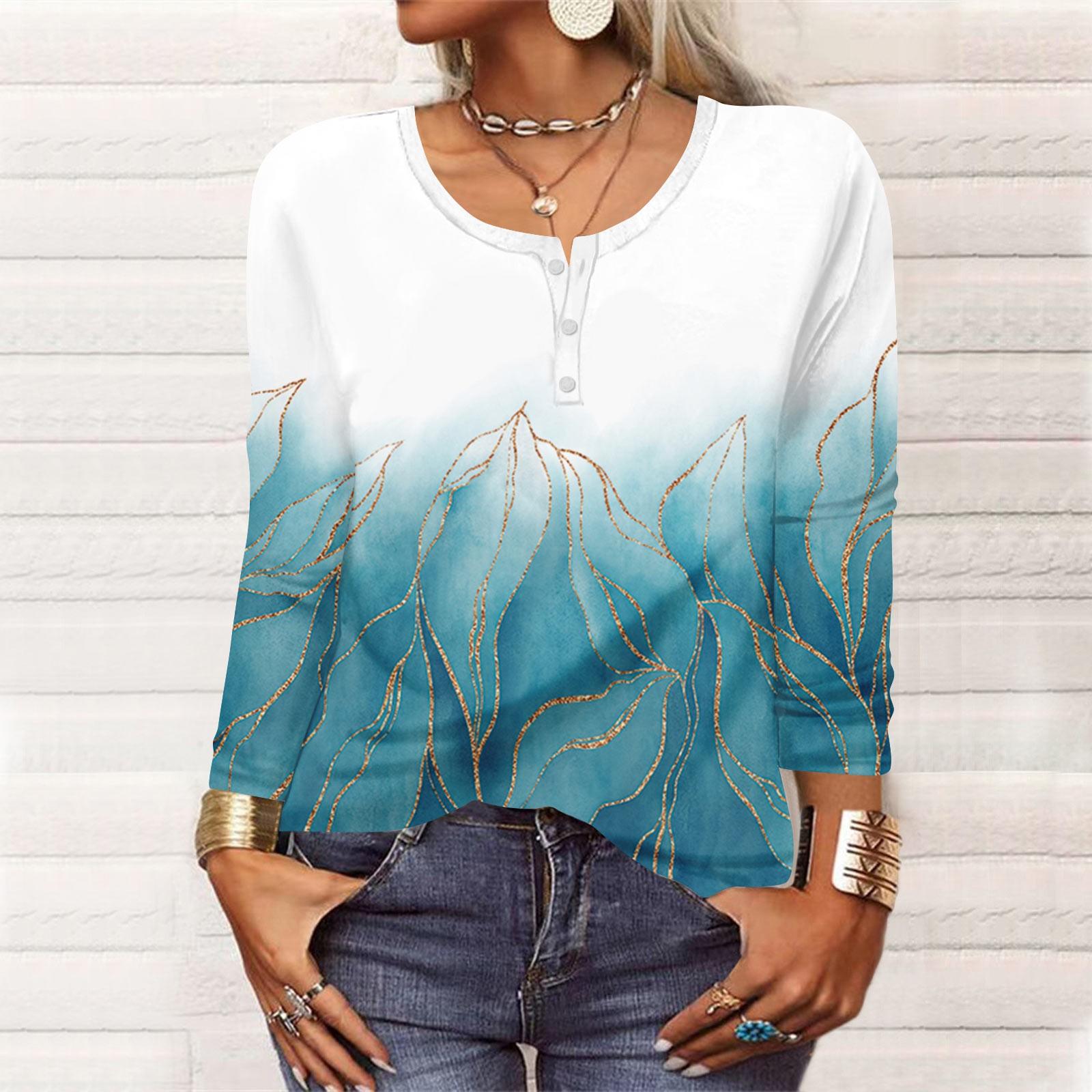 

Новая женская модная футболка на пуговицах с длинными рукавами и тонкими повседневными топами XXXL циан