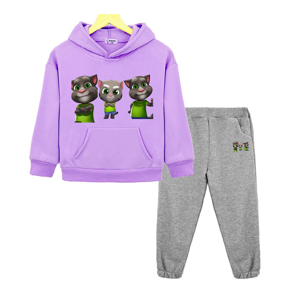 Sprechender Kater Tom Hoodie Fleece Sweatshirt Jungen Mädchen Kapuzen-Sportsets Weihnachtsjacke 2-teilig Pullover+Hose Kinderboutique-Kleidung