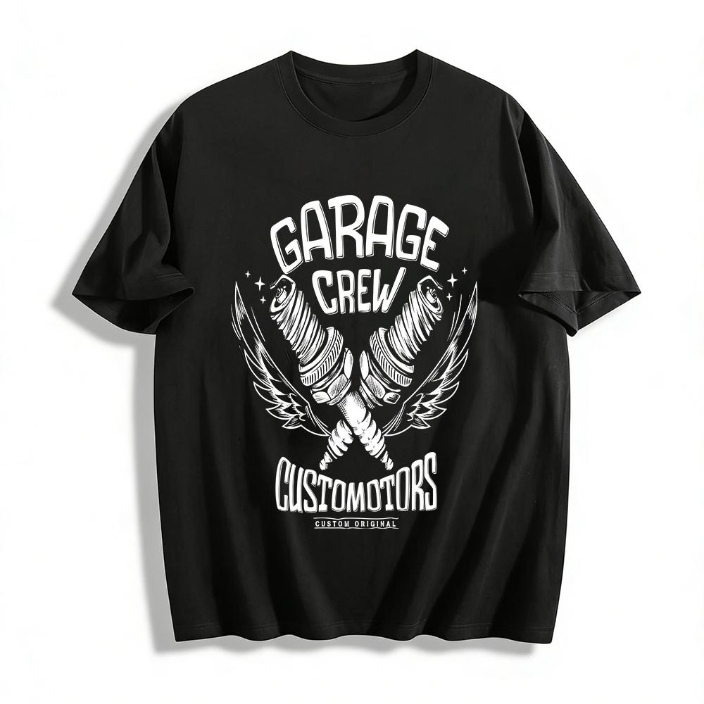 Garage Crew Custom Motors Принт Повседневная Свободный крой Футболка механика Футболка из чистого хлопка XXS