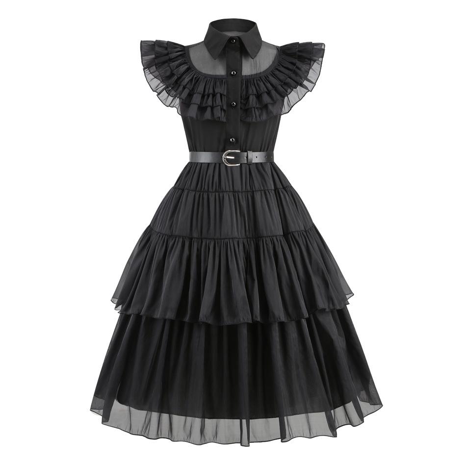 Child's Wednesday Addams Costume Set: Dress, Crown, & Necklace