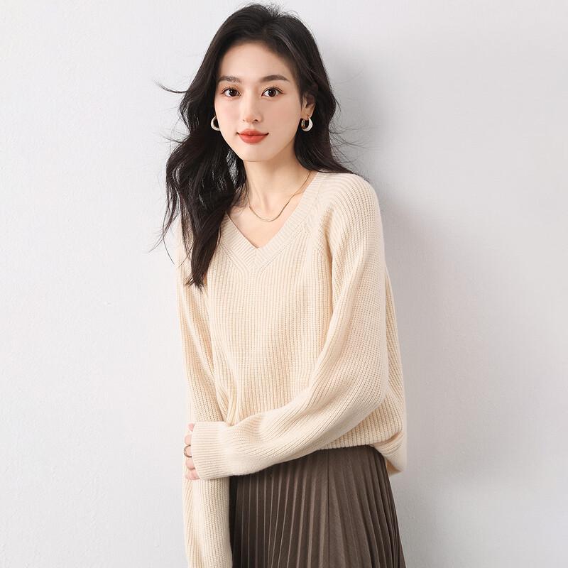 MOKANA Women's Elegant V-Neck Wool Sweater