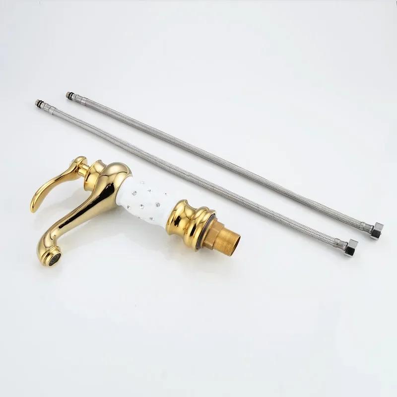Brass Bathroom Basin Faucet with Diamond Crystal Body Sink Mixer Faucet New Luxury Single Handle Hot and Cold Water Tap