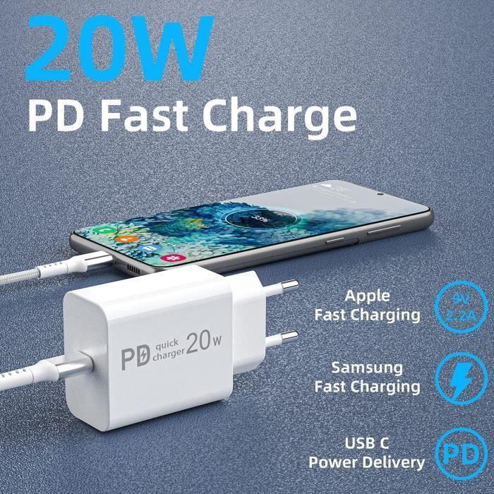 20W Chargeur USB C pour Samsung S21 S20 Plus Ultra FE A51 A71 A52 A32 A42 5G A12 A02S M12 A22 A82,Galaxy Note 20 10 9,PD-Quick[1322]