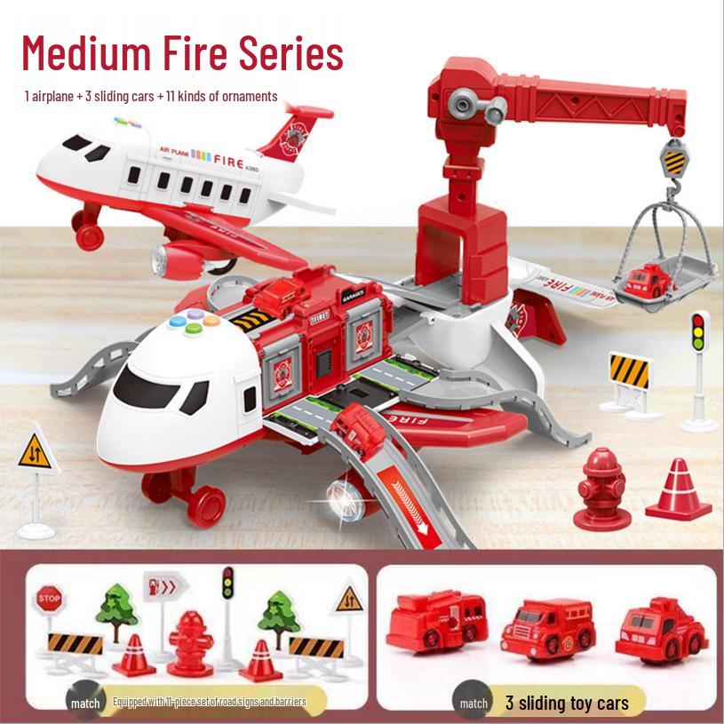 Children s Inertial Airplane Catapult Track with Golden Car and Music for Early Education