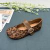Korean Version of Round Head Suede with Single Shoes for Women In the Autumn of 2025, New Retro Leopard Print Fashionable Mary Jane Small Leather Shoe