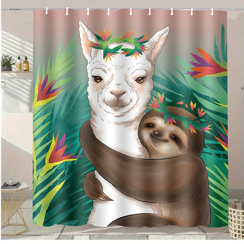 Alpaca flower washable Dirt-Resistant Shower Curtain Shower Head waterproof Polyester Bath Curtain For Home Decor Accessories