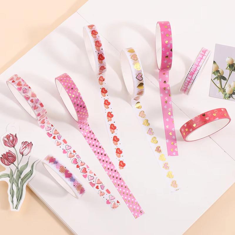 4/8roll Washi Tape Pink Heart for DIY Scrapbooking Diaries Planners Cute Stationery Gifts Teaching Incentive Supplies TMZ